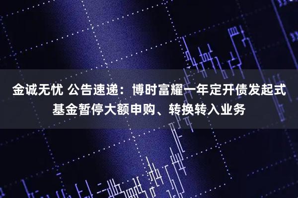 金诚无忧 公告速递：博时富耀一年定开债发起式基金暂停大额申购、转换转入业务